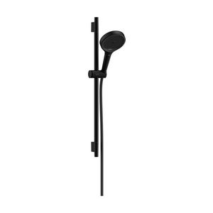 Rainfinity Doucheset 130 3 straalsoorten EcoSmart met glijstang S Puro 65cm push-schuifstuk en Designflex textiel doucheslang mat zwart