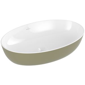 Opzetwaskom ovaal ARTIS 610x410mm kleur buitenzijde Sage green (groen) binnenzijde wit zonder overloop