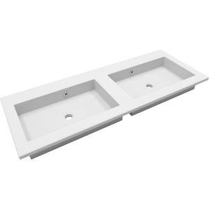 Wastafel AMARO 120cm kunstmarmer mat wit dubbele wasbak zonder kraangat (cast marble)