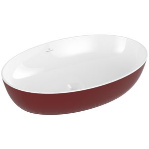 Opzetwaskom ovaal ARTIS 610x410mm kleur buitenzijde Bordeaux (rood) binnenzijde wit zonder overloop
