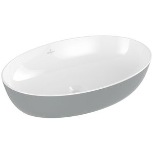 Opzetwaskom ovaal ARTIS 610x410mm kleur buitenzijde French Linen (grijs) binnenzijde wit zonder overloop