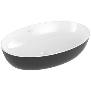 Opzetwaskom ovaal ARTIS 610x410mm kleur buitenzijde Coal Black binnenzijde wit zonder overloop
