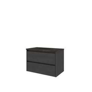 Set Proline hardsteen Elegant wastafel met 1 kraangat onderkast symmetrisch black oak 80x46cm