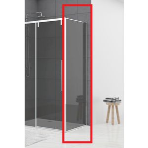 Hoekcabine vaste wand 880-895x2000mm 8mm grijs rookglas chroom muurprofiel soft close