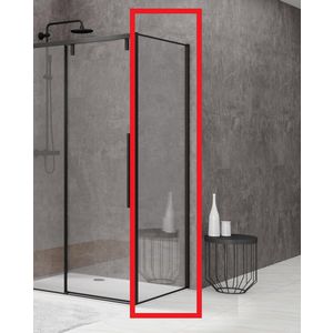 Hoekcabine vaste wand 690-705x2000mm 8mm helder glas zwart muurprofiel soft close