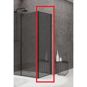 Hoekcabine vaste wand 690-705x2000mm 8mm grijs rookglas zwart muurprofiel soft close