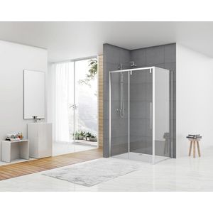 Hoekcabine schuifdeur 1180-1190x2000mm 8mm helder glas chroom muurprofiel soft close