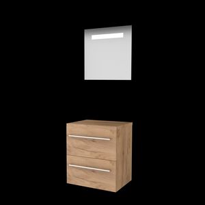Set ECONOMIC-46 onderkast whisky oak 60cm grepen chroom 2x la tbv opbouwkom spiegel geïn. LED-verl. excl. afdekplaat (E46GR60TWO)