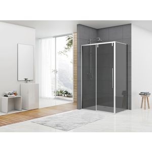 Hoekcabine schuifdeur 1180-1190x2000mm 8mm grijs rookglas chroom muurprofiel soft close