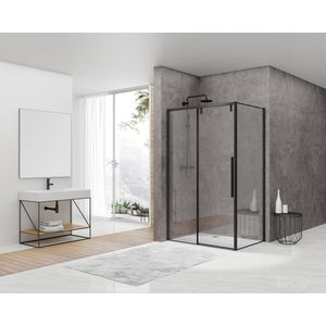 Hoekcabine schuifdeur 1180-1190x2000mm 8mm helder glas zwart muurprofiel soft close