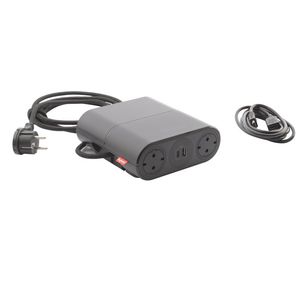 Bureau aansluitunit Link"On zwart 4 contactdoos + 2 USB + HDMI +Wiel