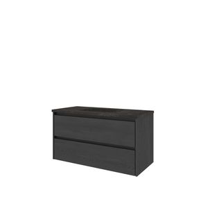 Set Proline hardsteen Elegant wastafel met 1 kraangat onderkast symmetrisch black oak 100x46cm