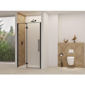 Deur aan vast deel helder glas incl. stang + glasbehandeling 1070-1090x2000mm zwart beslag en greep