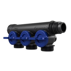 Kunststof leidingverdeler PRO-FLOW koppelbaar 3x P euroconus - draaiknoppen blauw