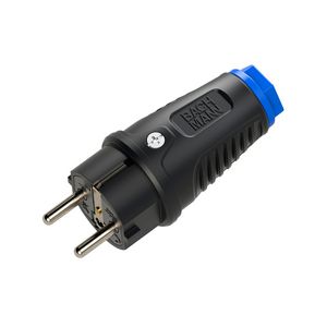 Stekker hybride recht geaard massief rubber zwart/blauw