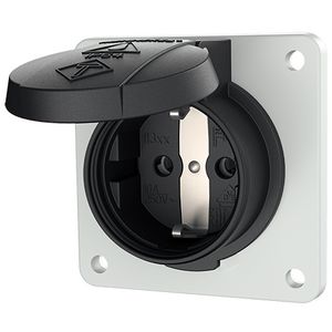 Inbouwcontactdoos 16A 2P+A 230V IP54 SCHUKO zwart met klapdeksel