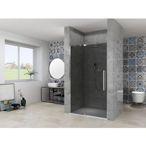 Nis draaideur 2 delig 1050-1150x2000mm 8mm grijs rookglas incl. glasbehandeling chroom muurprofiel greep en stabilisatiestang