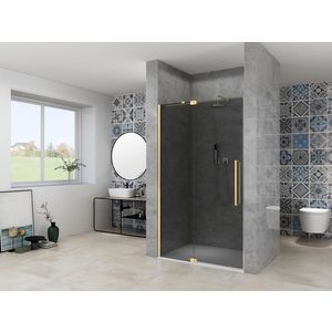 Nis draaideur 2 delig 1050-1150x2000mm 8mm grijs rookglas incl. glasbehandeling mat messing muurprofiel greep en stabilisatiestang