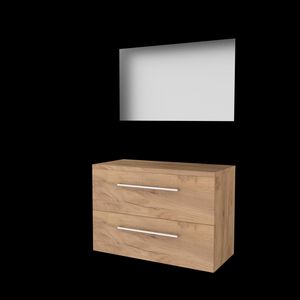 Set ULTIMATE-46 onderkast whisky oak 100cm grepen chroom 2x la tbv opbouwkom spiegel ind. LED-verl. ↑+↓ excl. afdekplaat (U46GR100TWO)