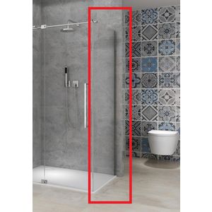 Vaste wand 1085-1105x2000mm 8mm helder glas incl. glasbehandeling chroom muurprofiel t.b.v. hoekcabine st08350
