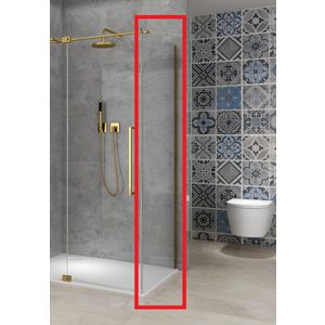 Vaste wand 1085-1105x2000mm 8mm helder glas incl. glasbehandeling mat messing muurprofiel t.b.v. hoekcabine st08350