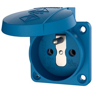 Inbouwcontactdoos BE/FRA 16A 2P+A (aardpen!) 230V IP44 SCHUKO blauw met klapdeksel