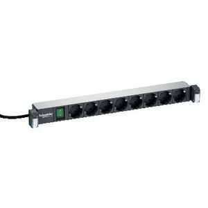 Spanningspaneel 19" 1U 8 x contactdoos duits 230V 16A Actassi 19-C