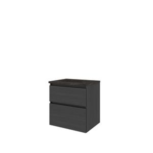 Set Proline hardsteen Elegant wastafel zonder kraangat onderkast asymmetrisch black oak 60x46cm