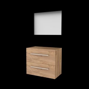 Set FRAMED-46 onderkast whisky oak 80cm grepen chroom 2x la tbv opbouwkom spiegel frame mat zwart excl. afdekplaat (F46GR80TWO)
