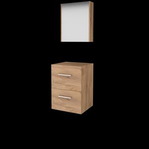 Set COMFORT-46 onderkast 50cm Whisky Oak grepen chroom 2x la tbv opbouwkom spiegelkast excl. afdekplaat (C46GR50TWO)