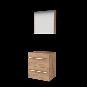 Set COMFORT-46 onderkast 60cm Whisky Oak grepen chroom 2x la tbv opbouwkom spiegelkast excl. afdekplaat (C46GR60TWO)