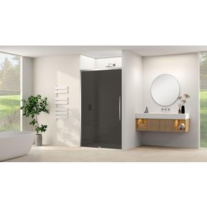 Schuifdeur aan vast deel incl. soft-close grijs rookglas incl. glasbehandeling 1150x1200x2000mm chroom beslag
