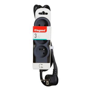 Contactdoos standaard 3xPA met 3m. zwart VVE=10