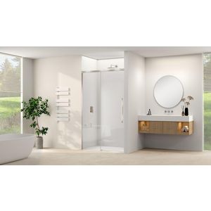 Schuifdeur aan vast deel incl. soft-close helder glas incl. glasbehandeling 1150x1200x2000mm geborsteld rvs beslag en greep