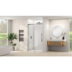 Schuifdeur aan vast deel incl. soft-close helder glas incl. glasbehandeling 1150x1200x2000mm geborsteld gun metal beslag en greep