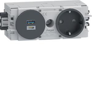 Wandcontactdoos 1-V Ecoline USB-lader A+C Wago C-prof zwart