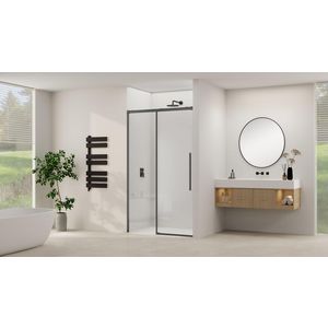Schuifdeur aan vast deel incl. soft-close helder glas incl. glasbehandeling 1150x1200x2000mm zwart beslag en greep