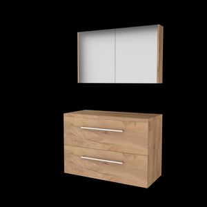 Set COMFORT-46 onderkast 100cm Whisky Oak grepen chroom 2x la tbv opbouwkom spiegelkast excl. afdekplaat (C46GR100TWO)