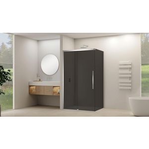 Schuifdeur voor hoekcabine incl. soft-close grijs rookglas incl. glasbehandeling 1165-1215x2000mm chroom beslag en greep