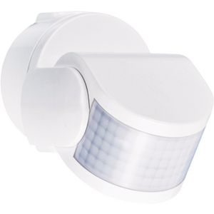Bewegingsmelder 230V 12m 200° IP55 wand/plafondmont. Wit