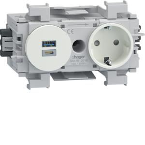 Wandcontactdoos 1-V Ecoline USB-lader A+C Wago front vwit