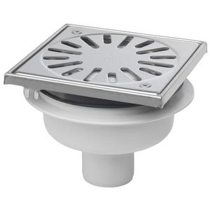 Vloerput ABS 150x150mm 50mm RVS304 rand/rooster vert/hor ve