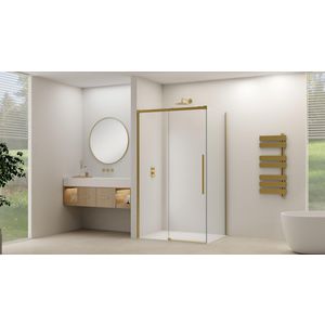 Schuifdeur voor hoekcabine incl. soft-close helder glas incl. glasbehandeling 1165-1215x2000mm geborsteld messing beslag