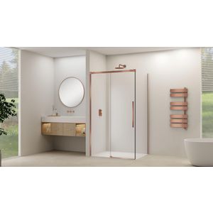 Schuifdeur voor hoekcabine incl. soft-close helder glas incl. glasbehandeling 1165-1215x2000mm geborsteld koper beslag