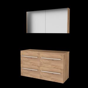 Set COMFORT-46 onderkast 120cm Whisky Oak (2x 60cm) grepen chroom 4x la tbv opbouwkom spiegelkast excl. afdekplaat (C46GR120TWO)