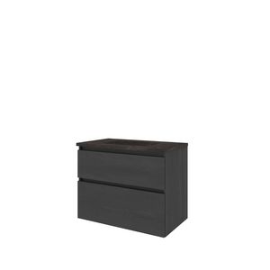Set Proline hardsteen Elegant wastafel met 1 kraangat onderkast asymmetrisch black oak 80x46cm