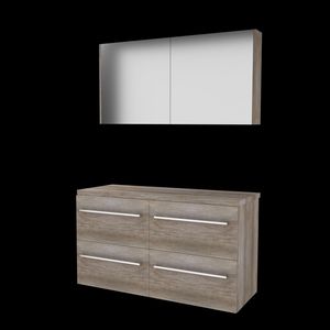 Set COMFORT-46 onderkast 120cm Scotch Oak (2x 60cm) grepen chroom 4x la tbv opbouwkom spiegelkast excl. afdekplaat (C46GR120TSO)