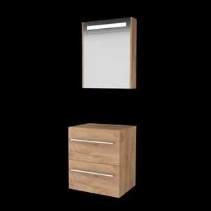 Set PREMIUM-46 onderkast whisky oak 60cm grepen chroom 2x la tbv opbouwkom spiegelkast geïn. LED-verl. excl. afdekplaat (P46GR60TWO)