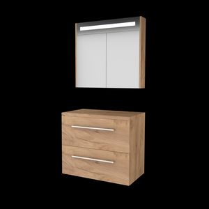Set PREMIUM-46 onderkast whisky oak 80cm grepen chroom 2x la tbv opbouwkom spiegelkast geïn. LED-verl. excl. afdekplaat (P46GR80TWO)