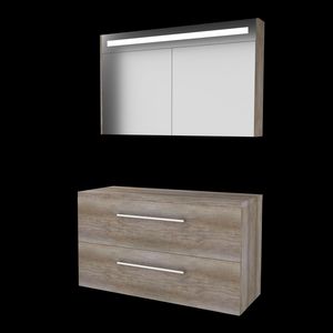 Set PREMIUM-46 onderkast scotch oak 120cm grepen chroom 2x la tbv opbouwkom spiegelkast geïn. LED-verl. excl. afdekplaat (P46GR1202TSO)